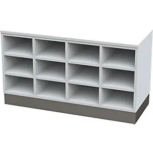 Sitover-Garderobenbank, einseitig, melaminbeschichtet, 12 Fächer, Länge 1090 mm, weiß, Edelstahlsockel. für Balkon und...