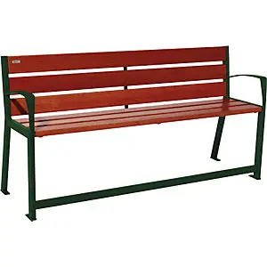Sitzbank SILAOS® aus Holz, mit Rückenlehne, für Senioren, Länge 1800 mm, moosgrün, mahagoni.