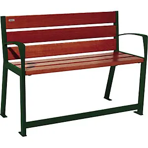 Sitzbank SILAOS® aus Holz, mit Rückenlehne, für Senioren, Länge 1200 mm, moosgrün, mahagoni.