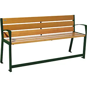 Sitzbank SILAOS® aus Holz, mit Rückenlehne, für Senioren, Länge 1800 mm, moosgrün, Eiche-Dekor glänzend.
