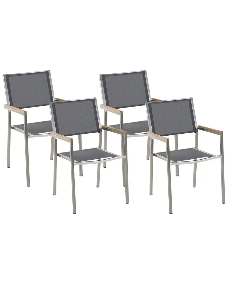 Grabegabel- Gartenstuhl 4er Set GROSSETO Edelstahl Grau
