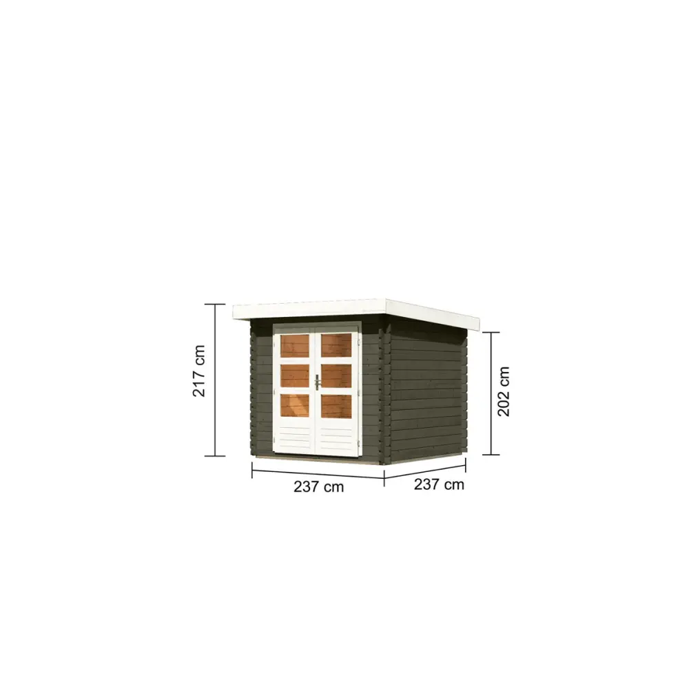 Karibu Blockbohlenhaus Emscher 2 terragrau 237 x 222 x 237 cm | 237x237x202 | 120995