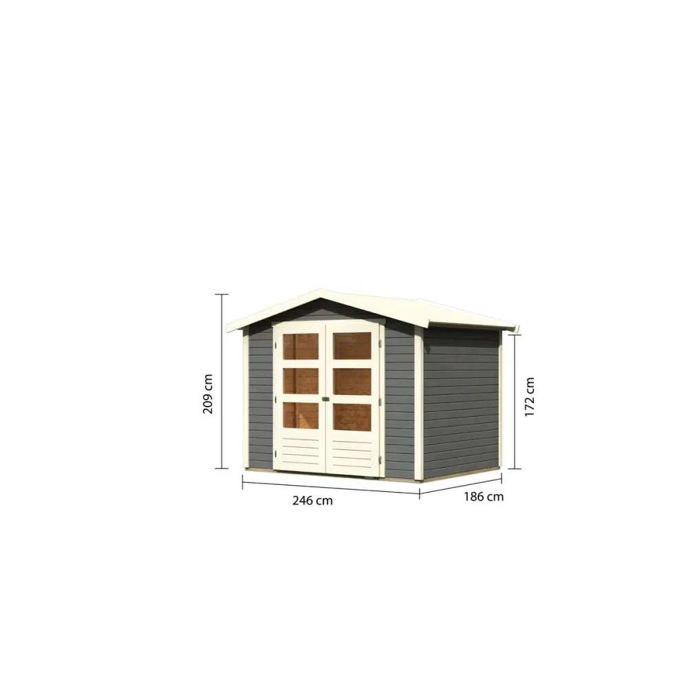 Karibu Blockbohlenhaus Rhein 3 246 x 186 cm terragrau | 120976