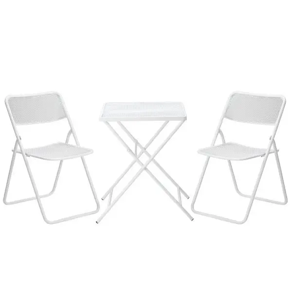 Outsunny Garten 3-teiliges Bistro-Set Gartenset Garnitur 1 Tisch+2 fantikbare Stühle für Terrasse Balkon Metall Weiß 84...