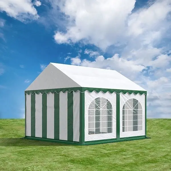 Toolport 3x8 m Partyzelt PVC-Plane 500 g/m² mit Bodenrahmen grün-weiß 7231