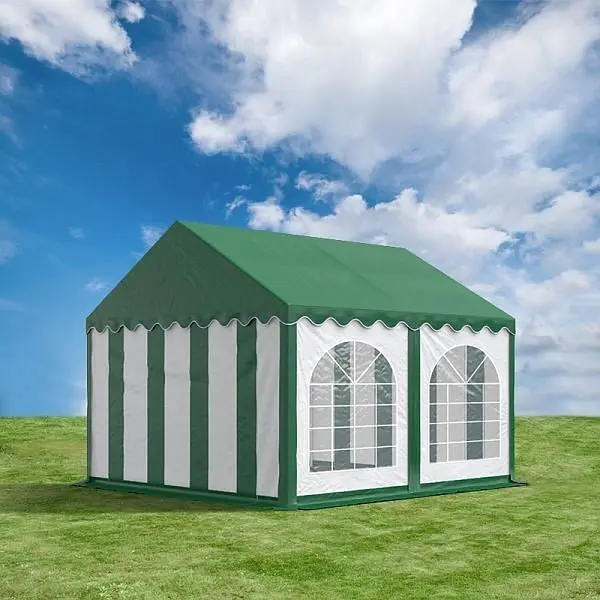 Toolport 4x4 m Partyzelt PVC-Plane 500 g/m² extra strapazierfähig grün-weiß-grün 7224