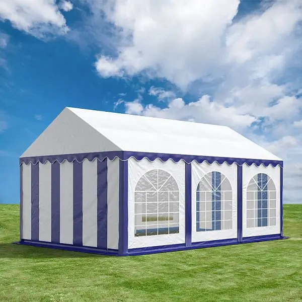 Toolport 4x6 m Partyzelt PVC-Plane 500 g/m² blau-weiß 6098