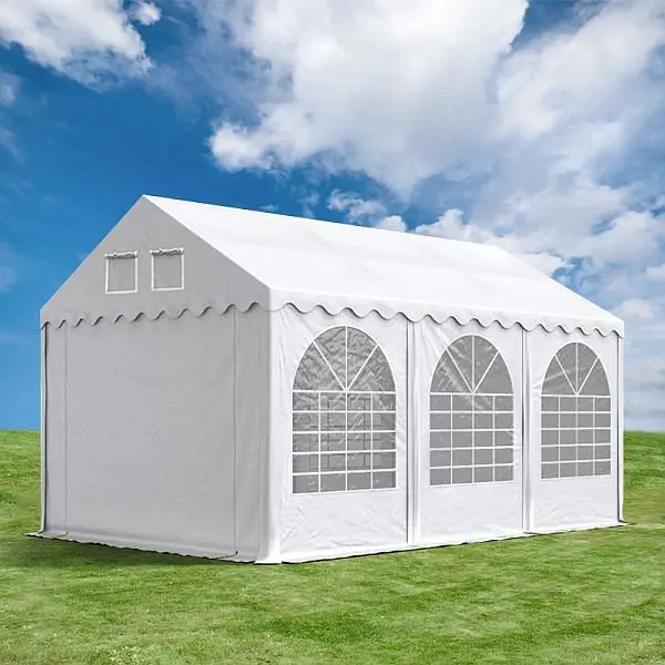 Toolport XXL 3x8 m Partyzelt 26 m Seitenhöhe PVC-Plane 550 g/m² mit Bodenrahmen feuergewiss weiß 7666bl