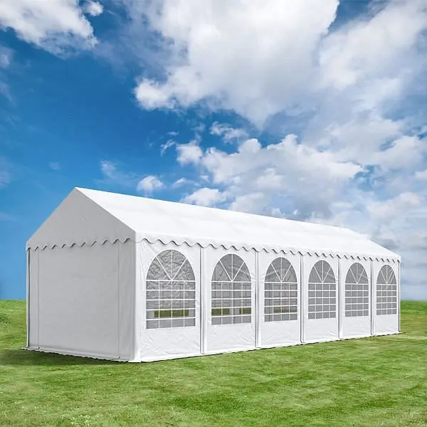 Toolport XXL 4x12 m Partyzelt 26 m Seitenhöhe PVC-Plane 550 g/m² mit Bodenrahmen feuergewiss weiß 8187