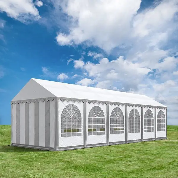 Toolport XXL 6x10 m Partyzelt 26 m Seitenhöhe PVC-Plane 550 g/m² mit Bodenrahmen feuergewiss grau-weiß 8676bl