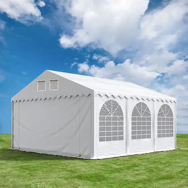 Toolport XXL 6x6 m Partyzelt 26 m Seitenhöhe PVC-Plane 550 g/m² mit Bodenrahmen feuergewiss weiß 7682bl