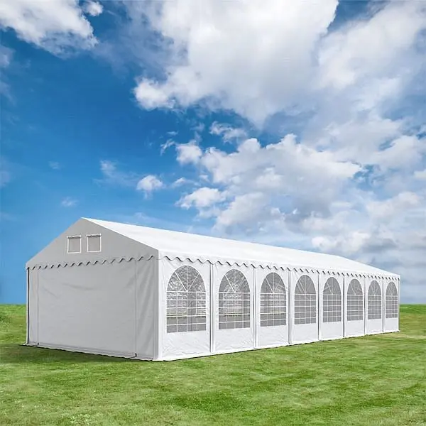 Toolport XXL 7x14 m Partyzelt 26 m Seitenhöhe PVC-Plane 550 g/m² mit Bodenrahmen feuergewiss weiß 7563