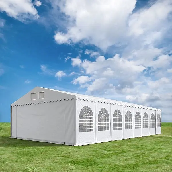 Toolport XXL 8x16 m Partyzelt 26 m Seitenhöhe PVC-Plane 550 g/m² mit Bodenrahmen feuergewiss weiß 5274