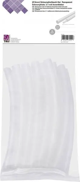 TRU COMPONENTS T1902CA037 Schrumpfschlauchsortiment Klar 6 mm 2 mm Schrumpfrate:3:1 15 St.