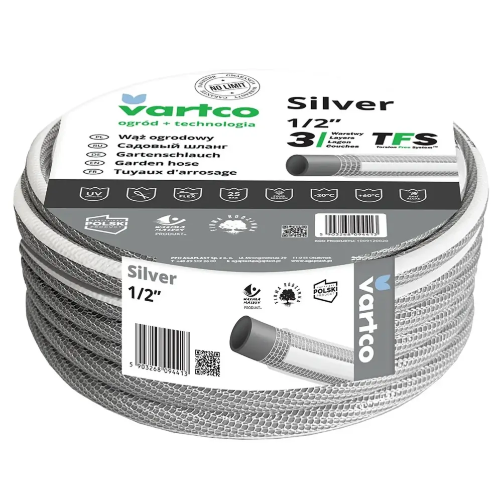 Vartco Silberfarben TFS 3-lagiger Gartenschlauch Wasserschlauch Flexibel Anti Twist Schlauch Gartenbewässerung Flexischla...
