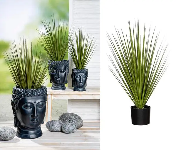 Getopfte Pflanze, Gras / Gräser, "wild", Kunststoff, grün, H. 80 cm, D. 50 cm für Innen- und Außenbereich