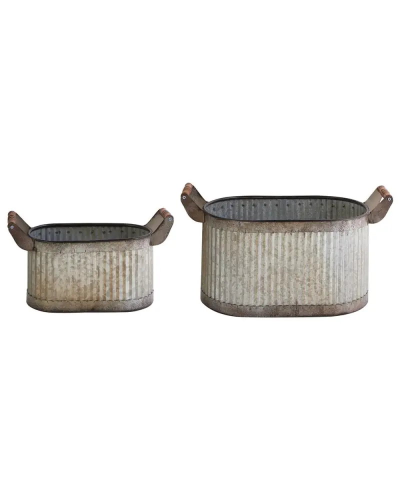 Set mit 2 Blumentöpfen TULIPE Metall 31/41 cm Grau | Frostsicher | UV-stabil