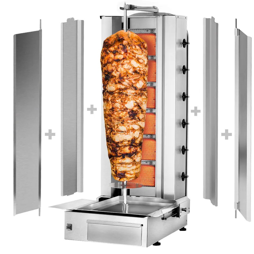 Gas Gyros-/ Dönergrill - 6 Brenner - max. 100 kg - inkl. Schutzblech & Flügeltüren