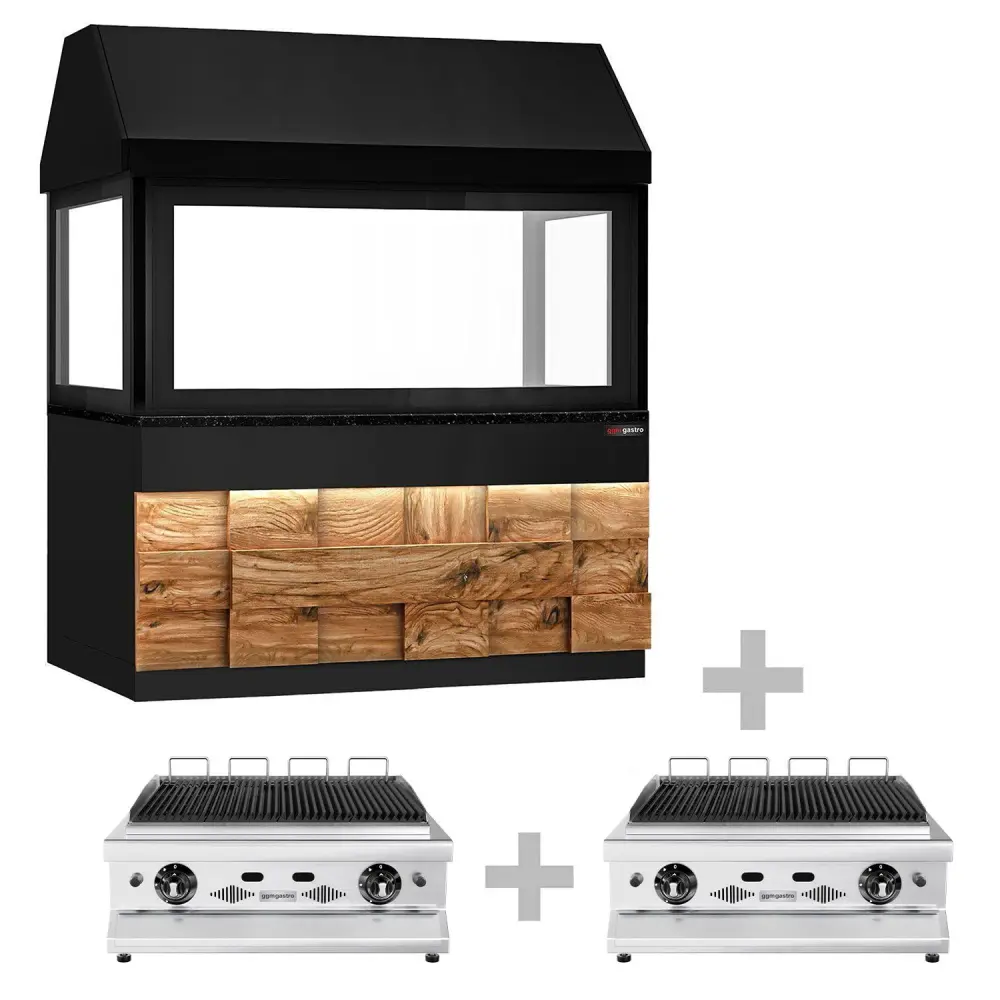 Gasgrill TORONTO - 1900mm - Holzfront - schwarze Granit-Arbeitsplatte - Hitzeschutzglas mit Smokerbox