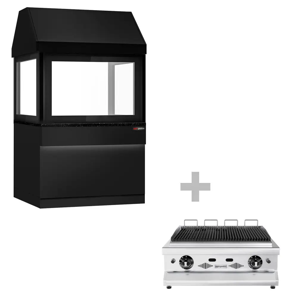 Kugel- Gasgrill TORONTO - 1100mm - schwarze Front - schwarze Granit-Arbeitsplatte - Hitzeschutzglas