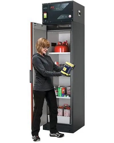 asecos Feuerbeständiger Umluft-Gefahrstoffschrank Custos Tür rot 3 Böden Türanschlag lks.Typ -63 248470