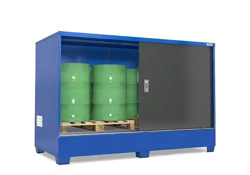 DENIOS SteelSafe Gefahrstoffdepot 2C mit Schiebetüren für 2 IBC oder 8 Fässer 281129