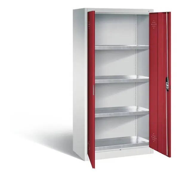 C+P Umweltschrank Acurado H1950xB930xT500mm Farbe: Lichtgrau / Rubinrot Muldengriff 8921-315 S10325