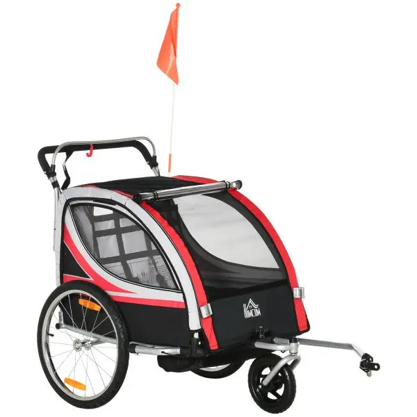 HOMCOM 2 1 Kinderfahrradanhänger Kinderanhänger mit Federung Rot+Schwarz 440-026RD