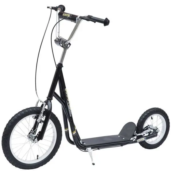 HOMCOM Kinderroller mit Bremsen 16/12 Zoll für 5+ Jahre Kinder Schwarz 135 x 58 x 92-100 cm 371-028BK