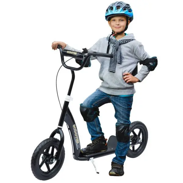 HOMCOM Kinderroller mit Hinterbremse 12 Zoll Scooter Tretroller EVA Schwarz 371-027BK