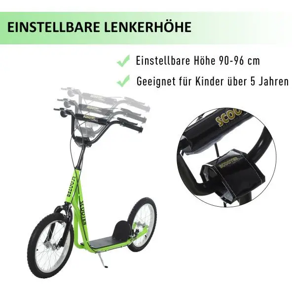 HOMCOM Tretroller Kinderroller Scooter Cityroller Luftreifen verstellbar Grün 371-021YG