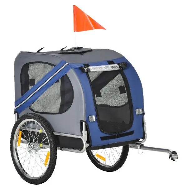 PawHut Fahrradanhänger Haustier Hundeanhänger Regenschutz Oxfordstoff Blau D00-098BU