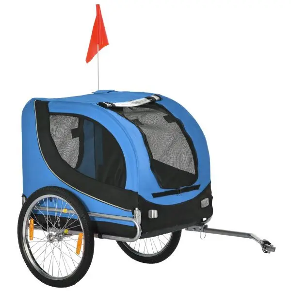 PawHut Fahrradanhänger Hundeanhänger Hunde Fahrrad Tier Anhänger Blau+Schwarz B4-0003-008