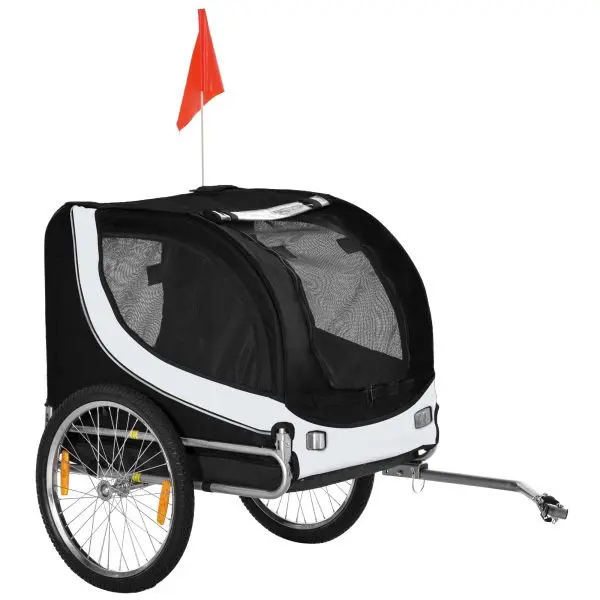PawHut Fahrradanhänger Hundeanhänger Hunde Fahrrad Tier Anhänger Weiß+Schwarz B4-0003-029