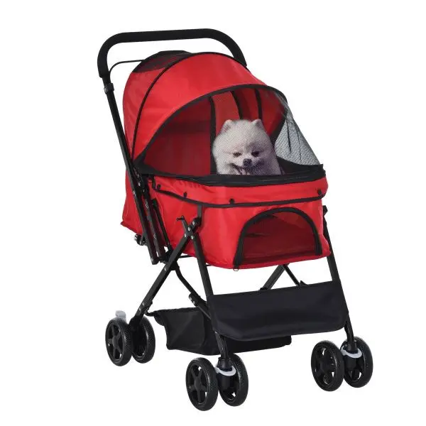 PawHut Hundebuggy Hundewagen für winzige Hunde Katzen Pet Stroller Oxford Rot D00-126RD