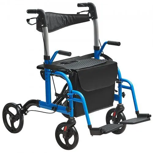 VEVOR 2--1 Rollator und Transportstuhl für Senioren zusammenklappbar einfach mit verstellbarem Handhabung All-Terrain-Rä...