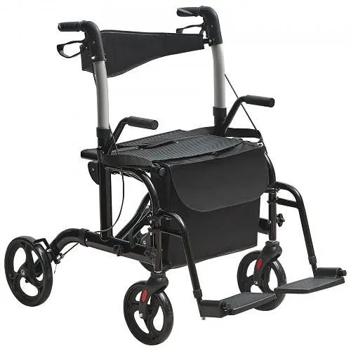 VEVOR 2--1 Rollator und Transportstuhl zusammenklappbar mit verstellbarem Handhabung All-Terrain-Räder 136 kg Schwarz EHY...