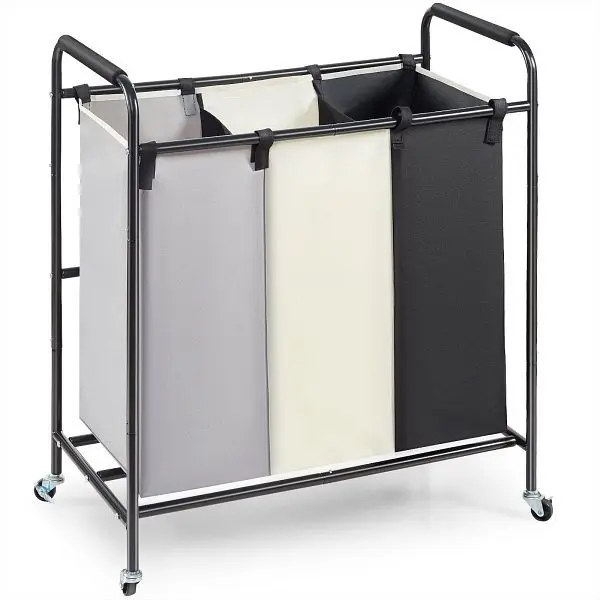 VEVOR 3-teiliger Wäschewagen Kommerzieller Wäschesortierer 15 kg Belastbar Wäschesammler Oxford-Stoff Wäschewagen XYLF...