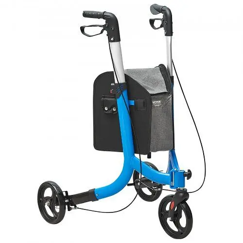 VEVOR Rollator mit 3 Rädern Alukleinformatum mit verstellbarem Handhabung 118 kg Tragkraft Blau SLZXQCKJL8IN6QKS4V0