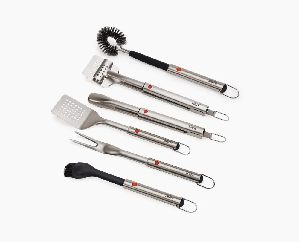 6-piece GrillOut™ BBQ Utensil Set Extending Handles