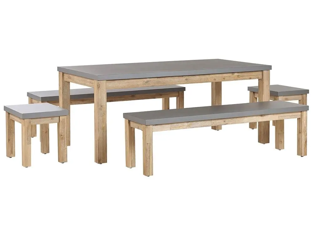 Garden Dining Set Benches and Stools 8 Seater OSTUNI Concrete Grey