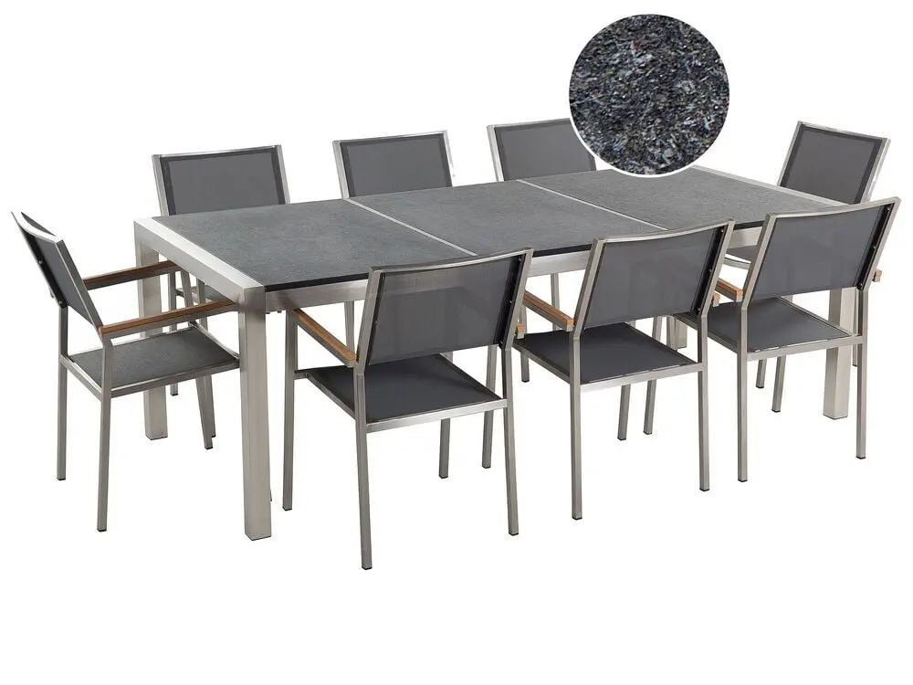 Garden Dining Set 8 Seater GROSSETO Drei mal Plate Granite Flamed Black/ Grey