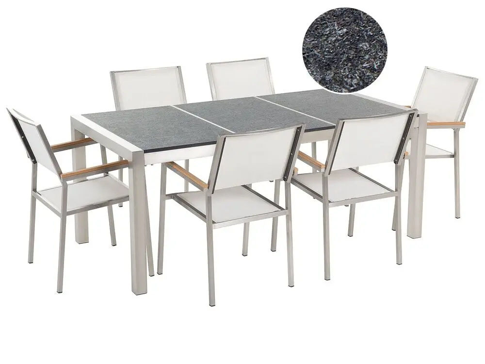Garden Dining Set 6 Seater GROSSETO Drei mal Plate Basalt Flamed Black/ White
