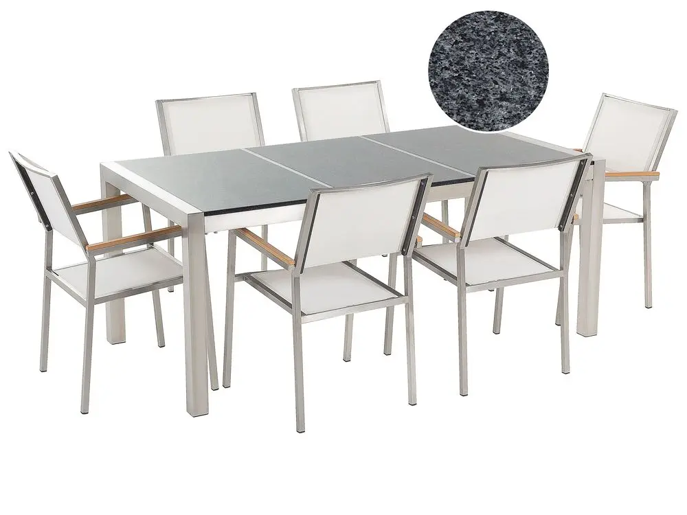 Garden Dining Set 6 Seater GROSSETO Triple Plate Granite Polished Grey/ Cremeweiß