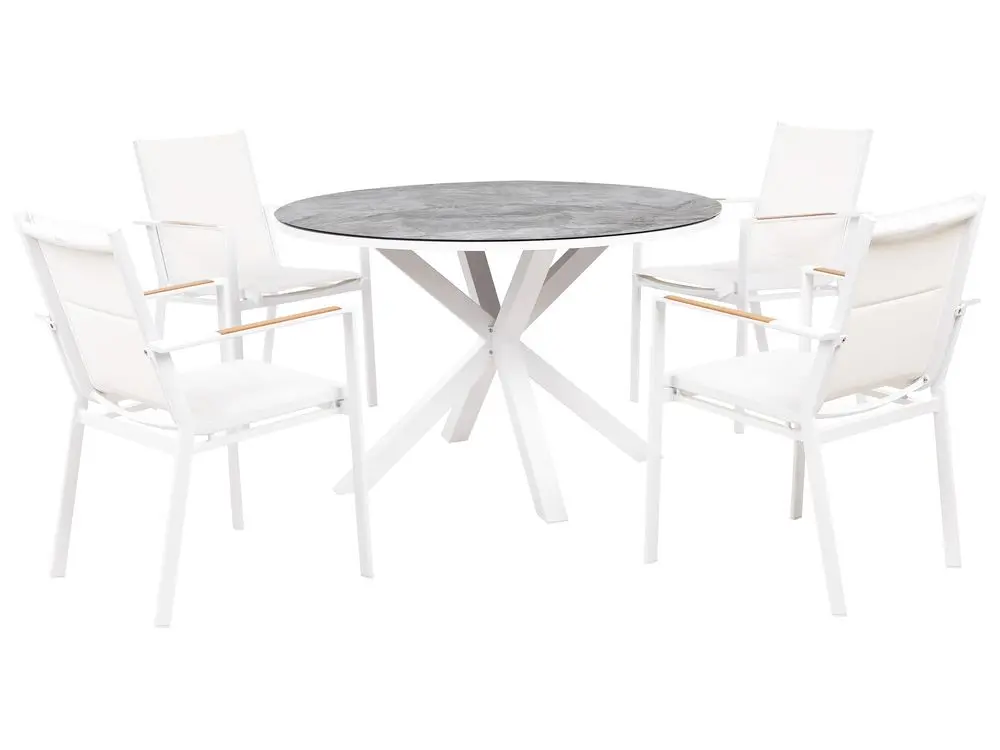 Garden Dining Set 4 Seater MALETTO/BUSSETO Metal Marble Effect Schneeweiß