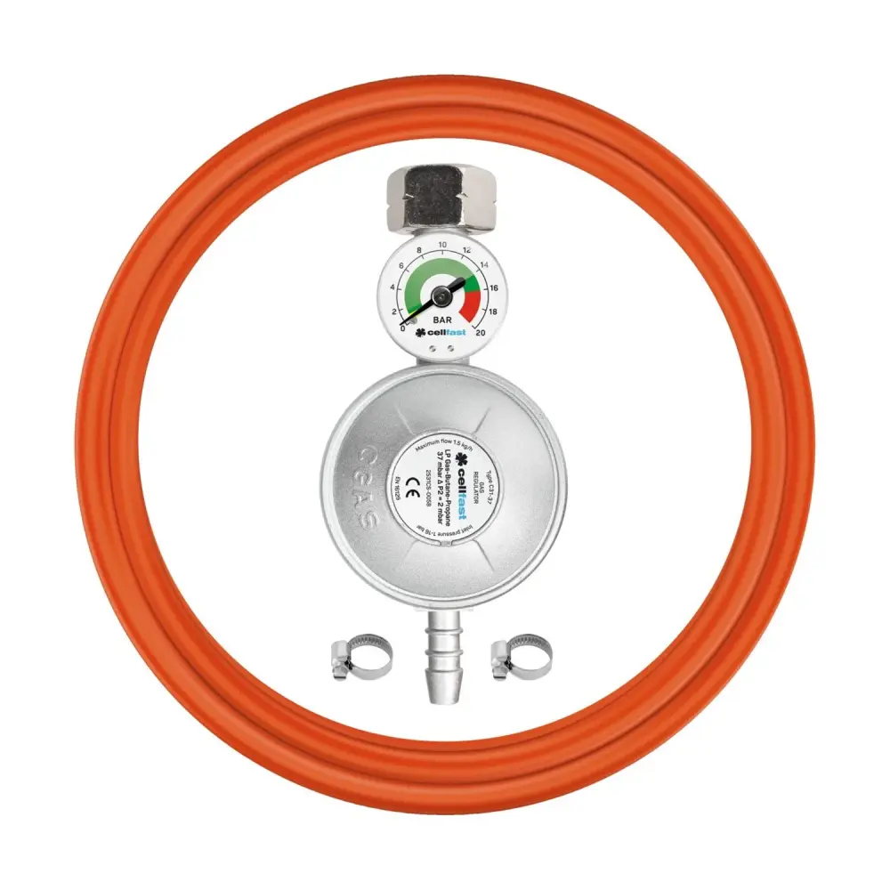 Propan-Butan Anschlussset mit Manometer 2m Schlauch Komplettset für Gaskocher, Kochfelder, Öfen, Grills und andere Gasge...
