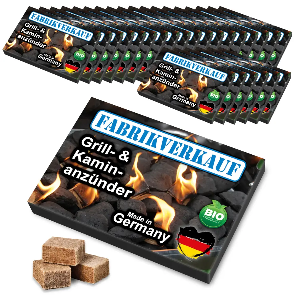 FABRIKVERKAUF Ökologische Anzündwürfel Holz & Wachs - 24 Platten mit Zünddraht