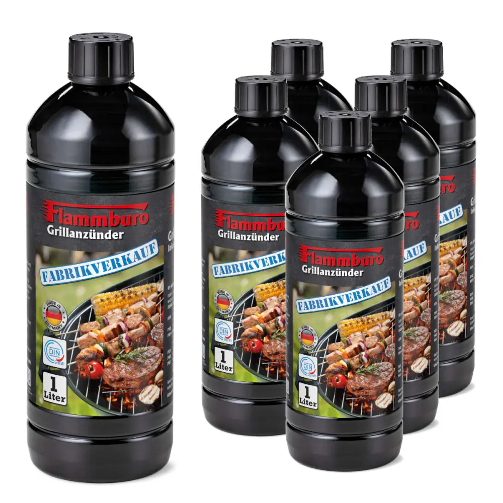 Holzkohle- Flüssiger Grillanzünder - 6 Liter (1000 ml x 6 Flaschen)