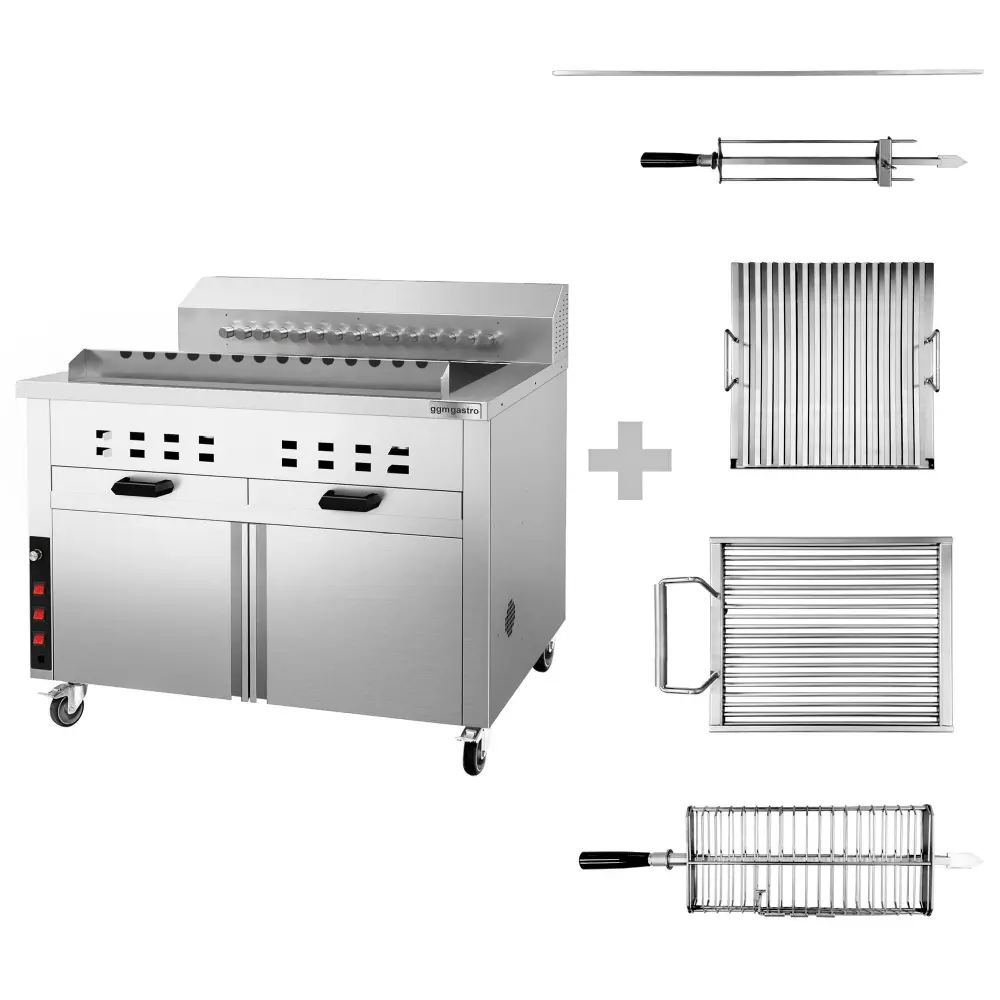 Schnell- Holzkohlegrill - für Adana & Shish Kebab - für 15 autom. rotierenden Spießen