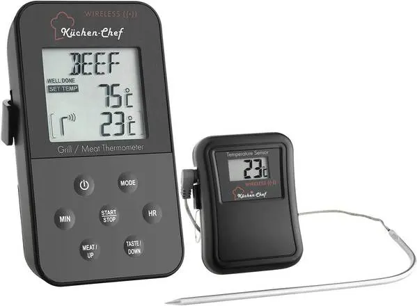 TFA Dostmann 14.1504 Grill-Thermometer Kabelsensor, Alarm, mit Timer, Überwachung der Kerntemperatur Niedergaren, Schwe m...